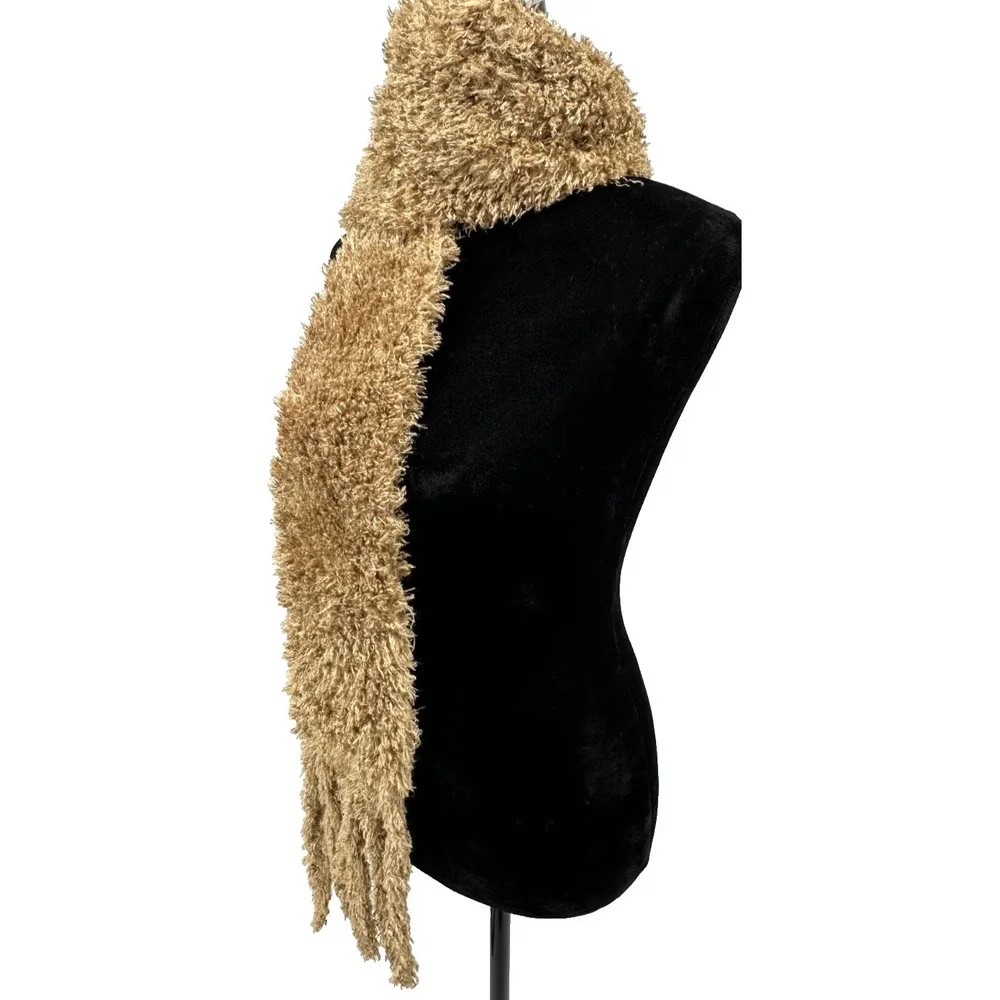 Pleasant Pheasant Women's Rectangular‎ Fuzzy Scarf One Size Beige Fringe Trim